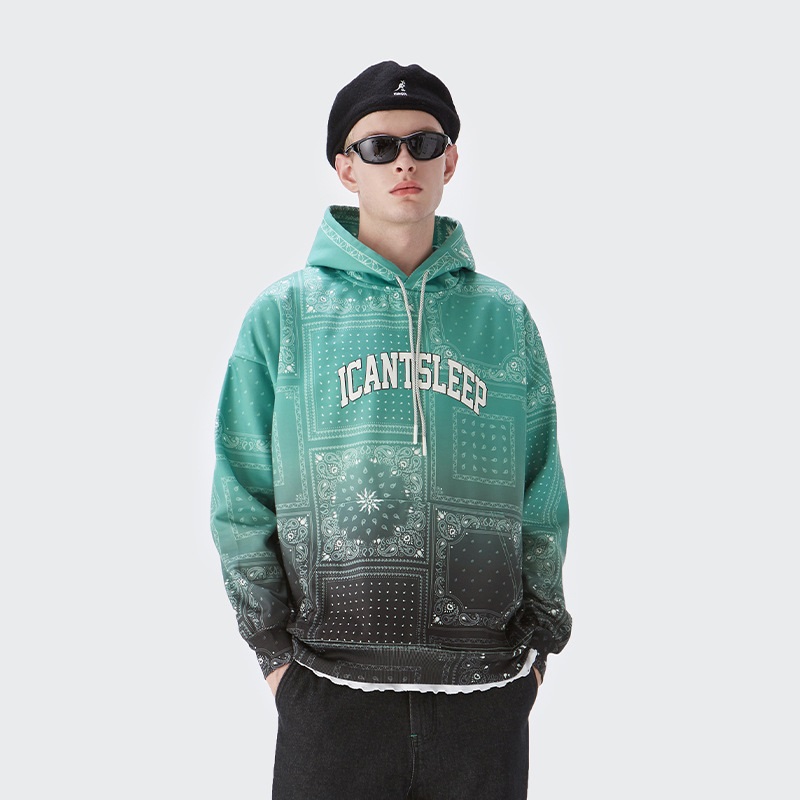 Cashew Flower Foaming Printing Letter Gradual Change Digital Plush Hoodie