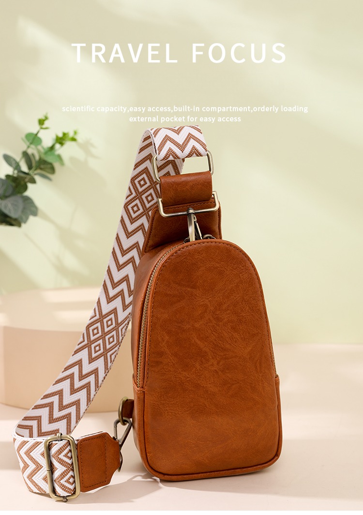 Women Chest Bag Sling Bag, Guitar Strap Small Crossbody Pu Leather Satchel Daypack