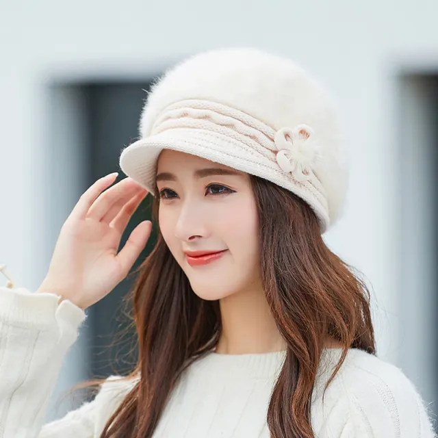 Women's Winter Rabbit Fur Warm Knitted Wool Hat Beige - Shop at LoveMi