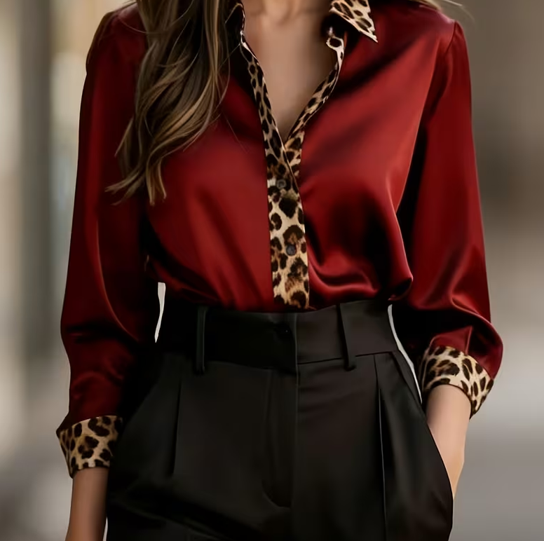 Urban Luxury Style Satin Collar Long-sleeved Shirt For Women