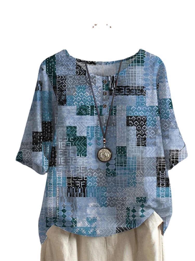 Fashion Loose Check Print Casual Top