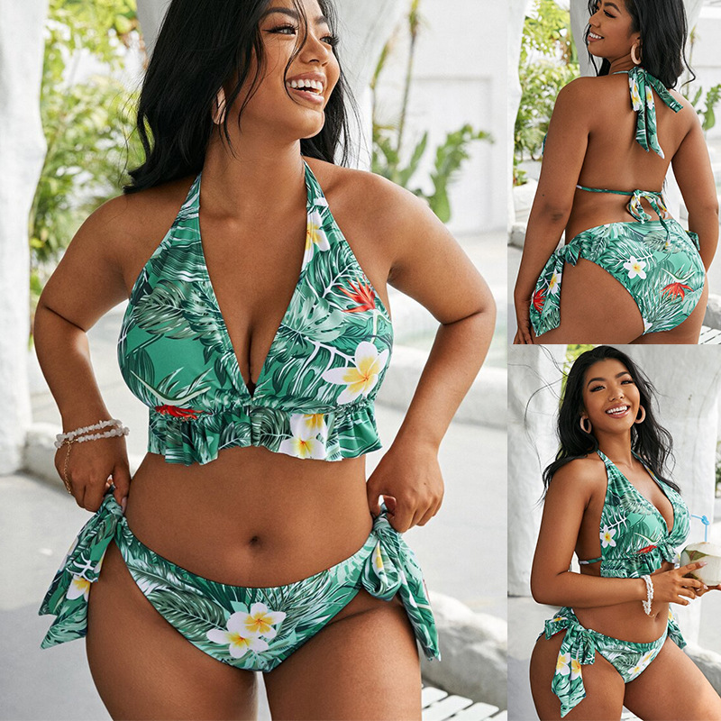 Women's Split Bikini Small Print Lace Swimsuit - Image 3