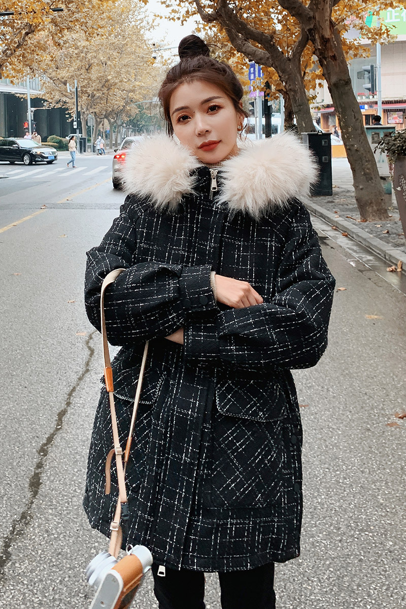 Big Fur Collar Padded Hoodie Overcoming Padded Jacket