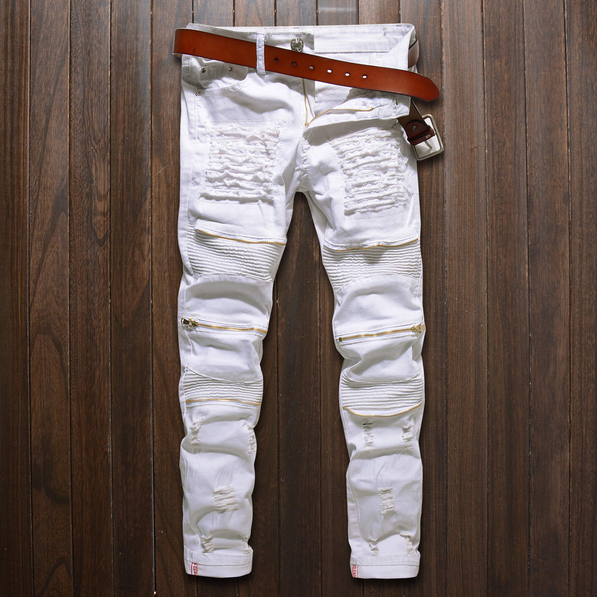 Title 2, Mens Ripped Feet Trousers European Stand Slim ...