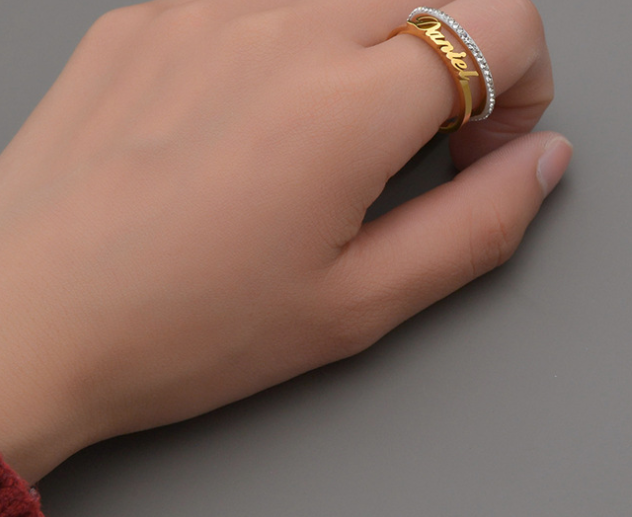 New Cut Stainless Steel Name Ring