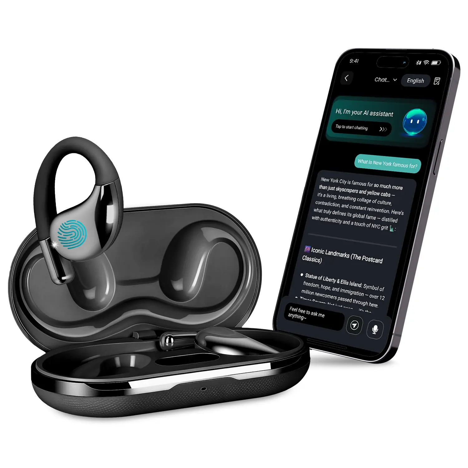 Open-Ear AI Translation Earbuds 165-Language Real-Time AI Headphone Wireless 5.4 Translating Earbuds With Charging Case For Travel Meetings Language Learning
