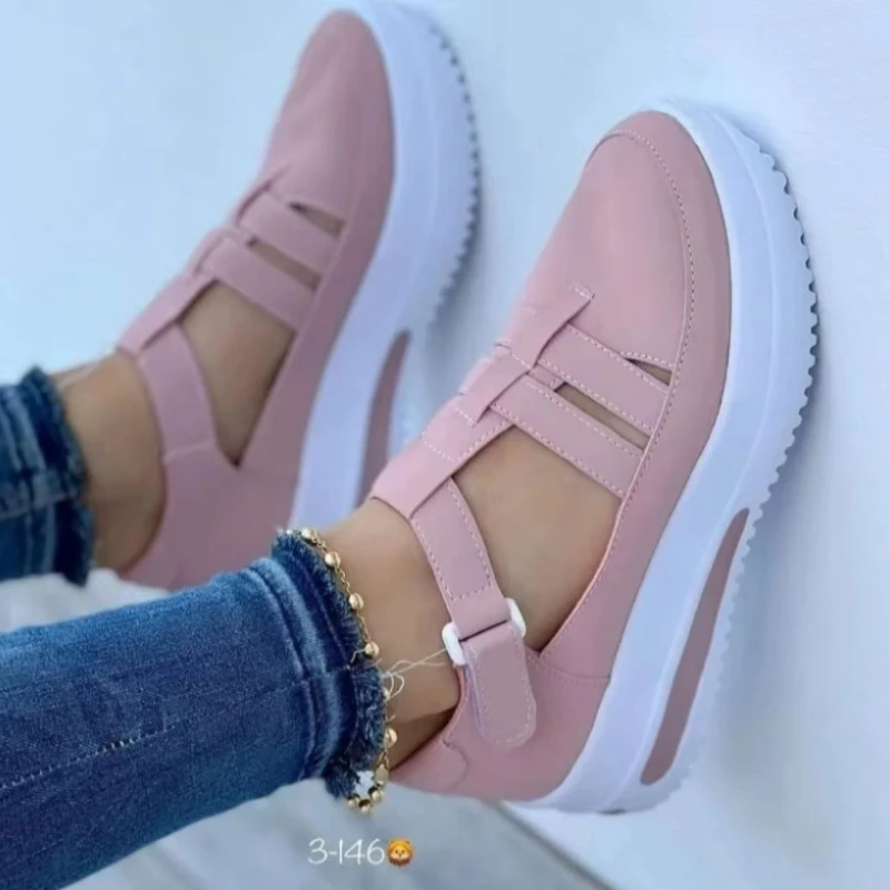 Flats Shoes Women's Sneakers Platform Casual Breathable Sport Shoes With Velcro Pink - Shop at LoveMi