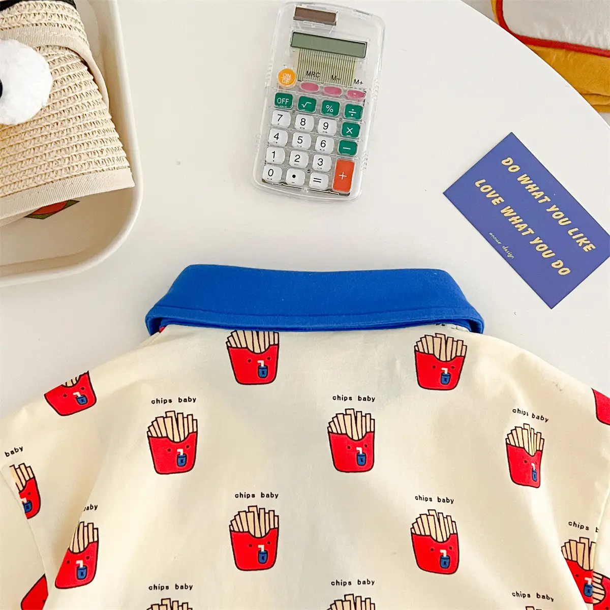 French Fries Contrast Color Collar Triangle Rompers