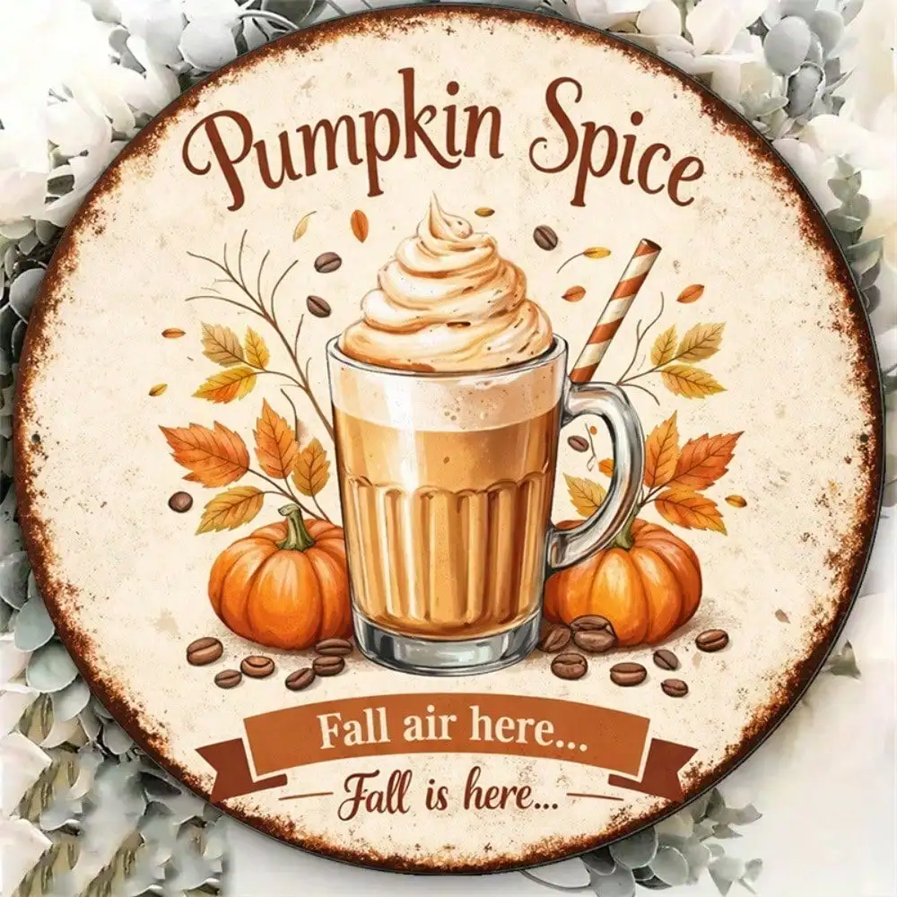 Vintage Pumpkin Spice Latte Round Sign Retro