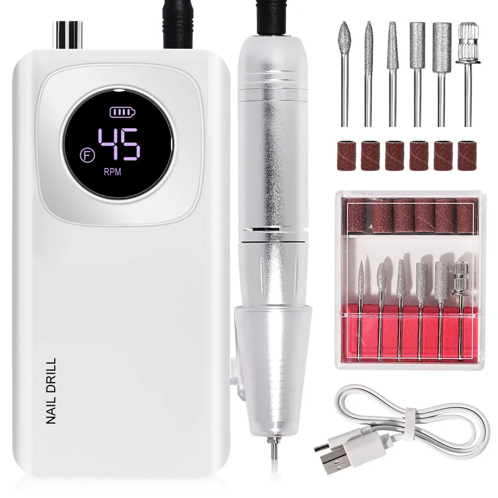 Rechargeable Electric Nail File Professional - 45000RPM Portable Efile Nail Drill Kit, Cordless E File Nail Drill Machine For Acrylic Gel Nails Sal...