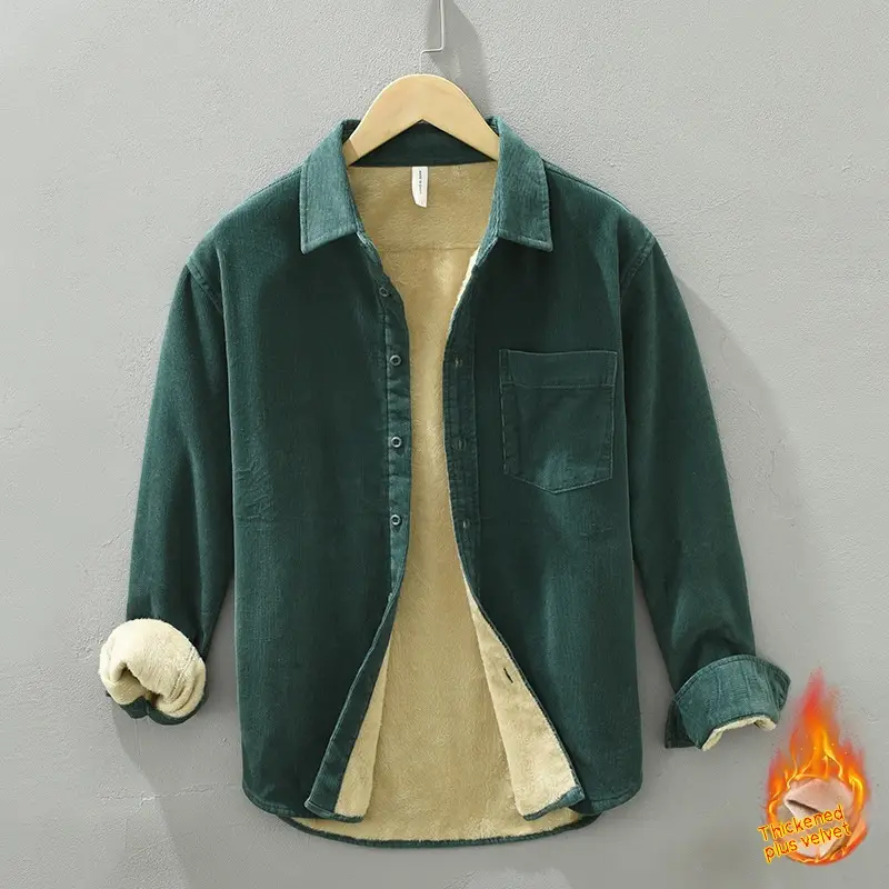 Coat Fleece-lined Trendy Loose All-matching Top Men's Leisure Warm Shirt