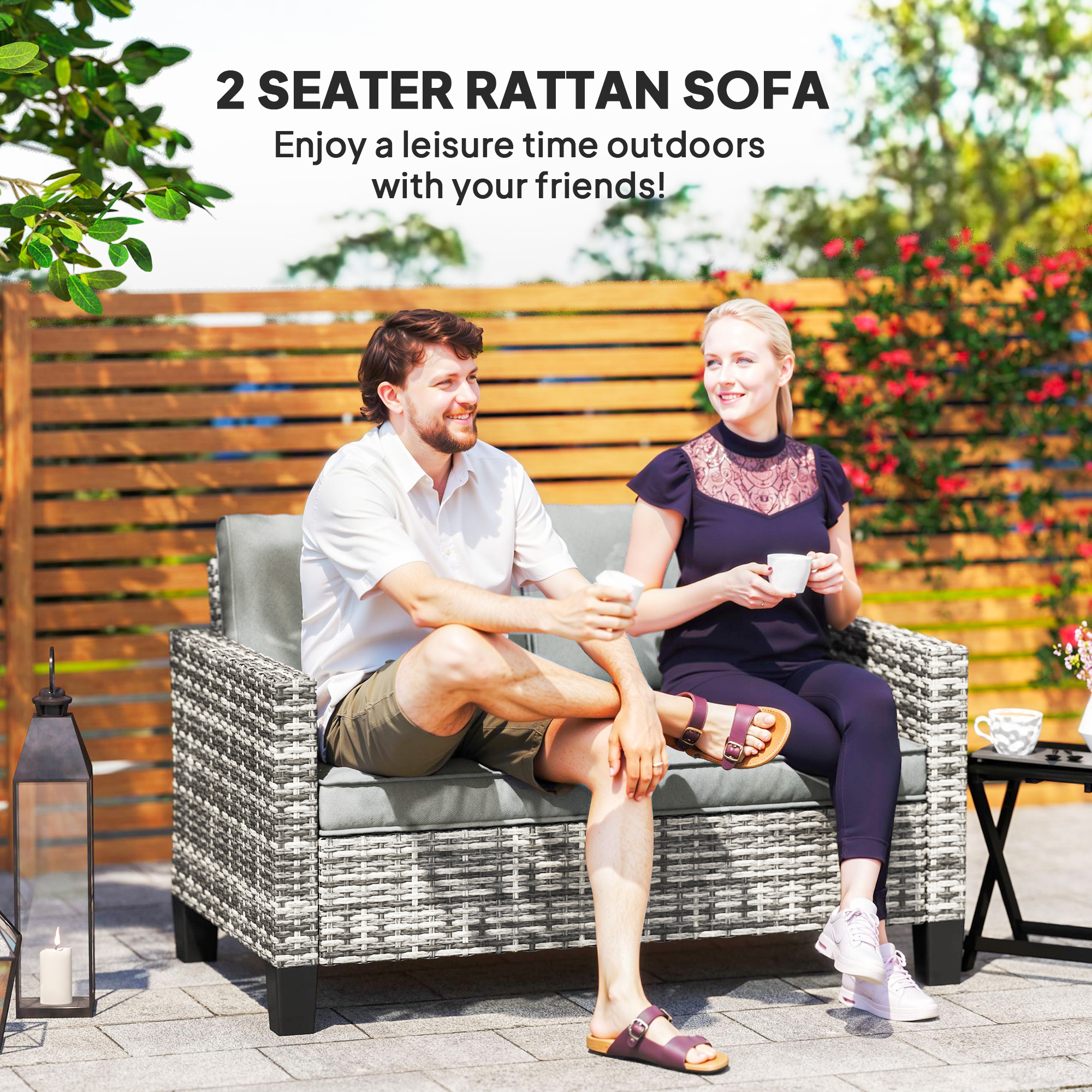 Double rattan outdoor sofa - light gray