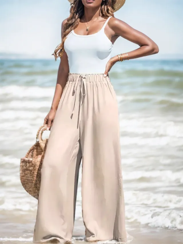 Comfortable And Breathable High waisted Loose Wide leg Pants For Women's Casual Fashion Apricot - Shop at LoveMi