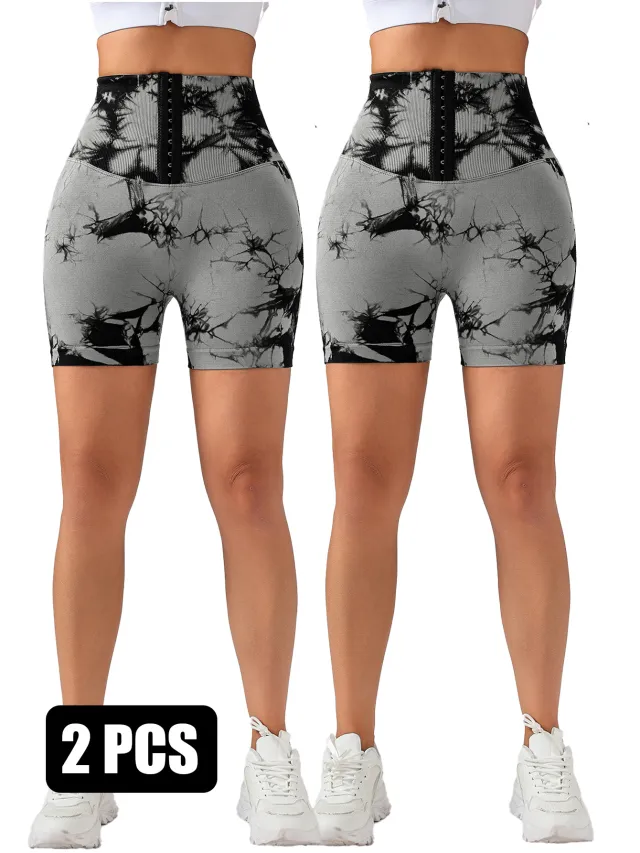 2 Pack 3 ROW HOOK Seamless Sexy Tie Dye Shorts Scrunch Butt Lifting Tummy Control High Waist Quick Drying Sports Yoga Shorts 2Bgy - Shop at LoveMi