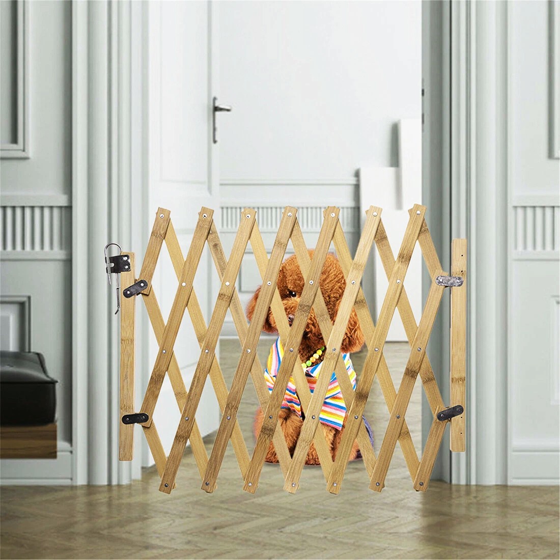 Retractable Wooden Dog Gate Pet Baby Safety Fence Barrier Doorways Stairs Garden 10