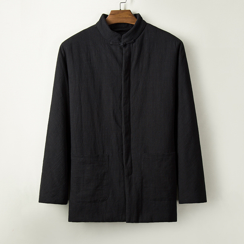 Chinese Style Cotton And Linen Stand Collar Buckle Men's Tang Suit Cotton Coat