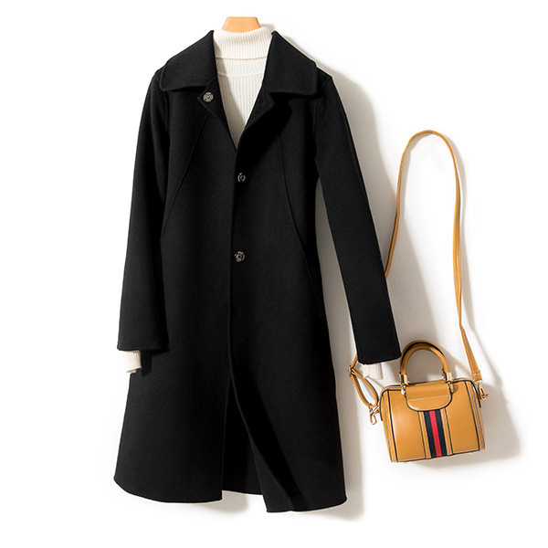 Double Faced Cashmere Womens Mid Length Loose Wool Coat