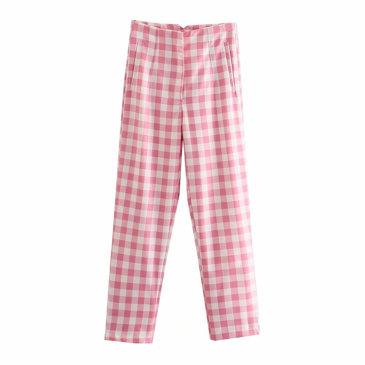Blogger's Hot Summer New Style Plaid High waisted Feet Pants Girly Casual Pants Women Pink - Shop at LoveMi
