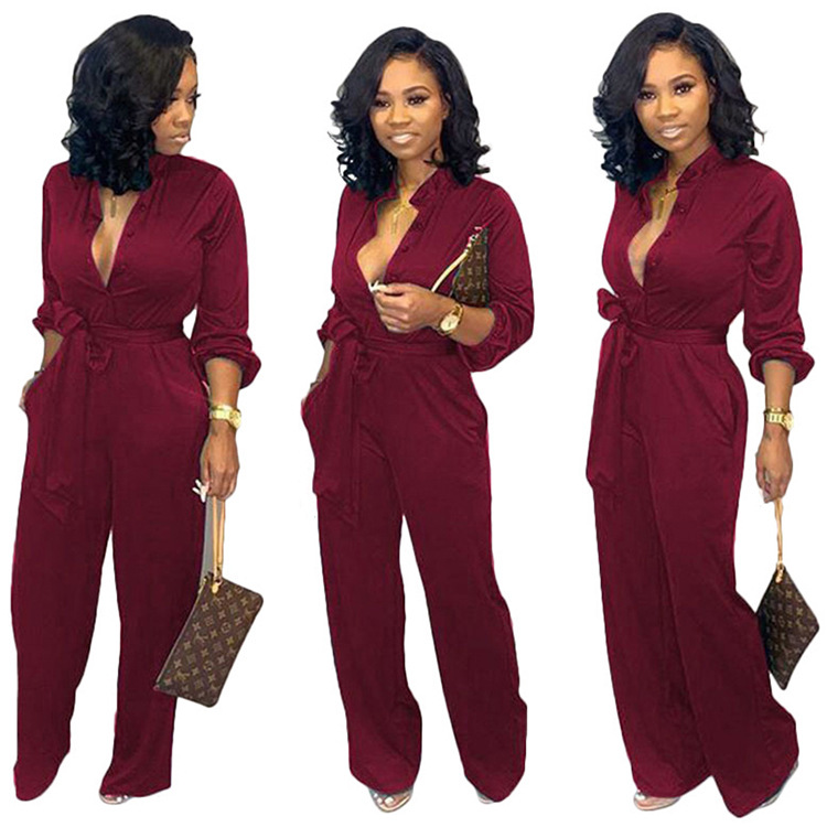 Title 7, Waist Long Sleeve Fashion Casual Wide-leg Jumpsuit