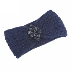 Handmade Crystal Beaded Wool Knitted Headband - Blue - View 1