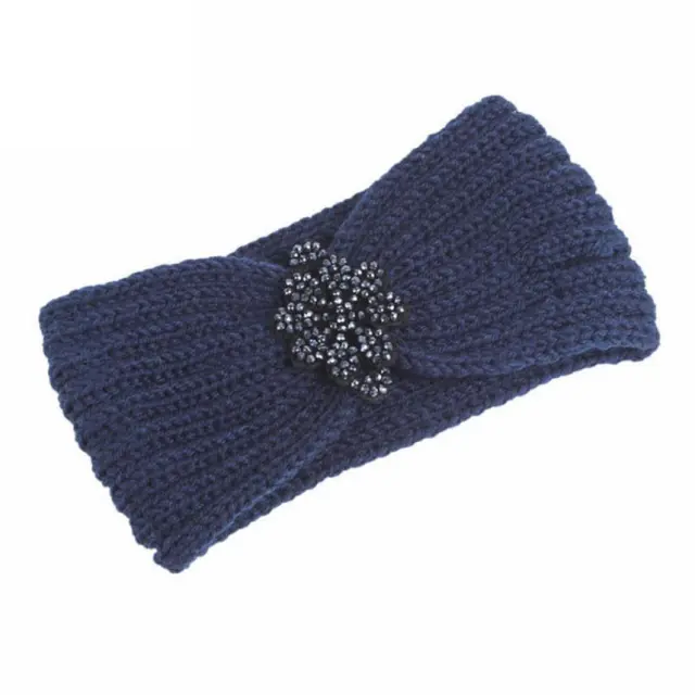 Handmade Crystal Beaded Wool Knitted Headband Blue - Shop at LoveMi