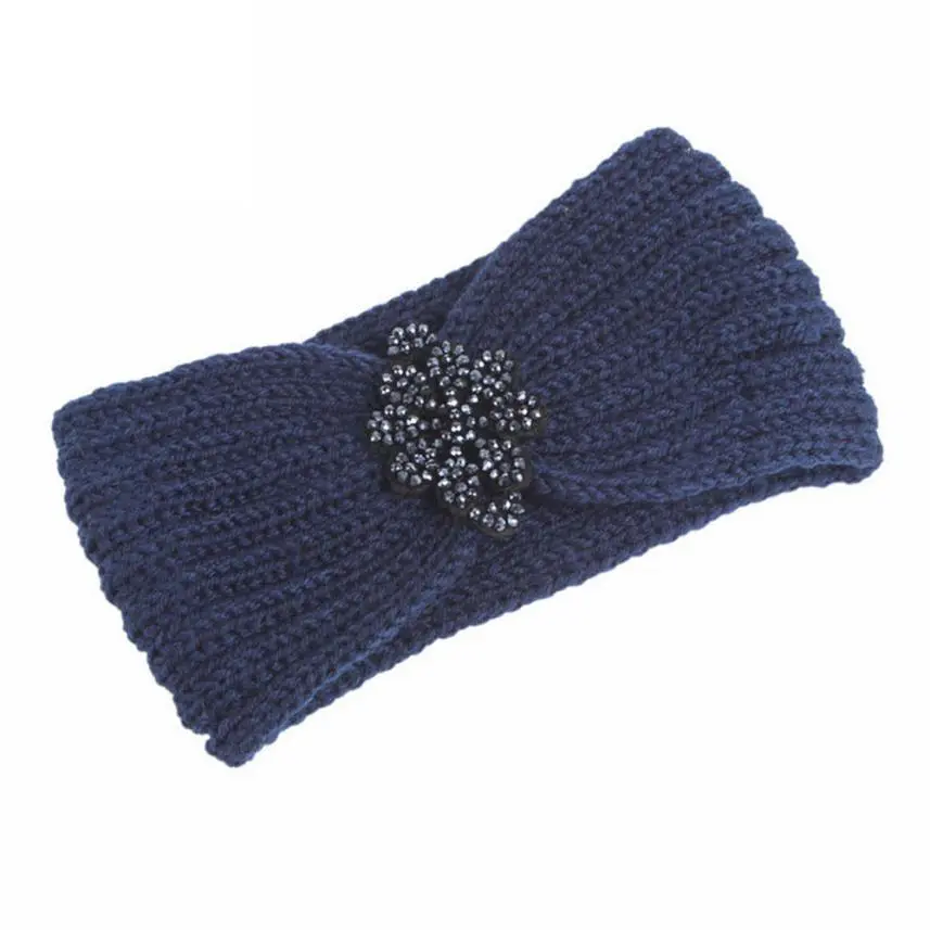 Handmade Crystal Beaded Wool Knitted Headband - Blue