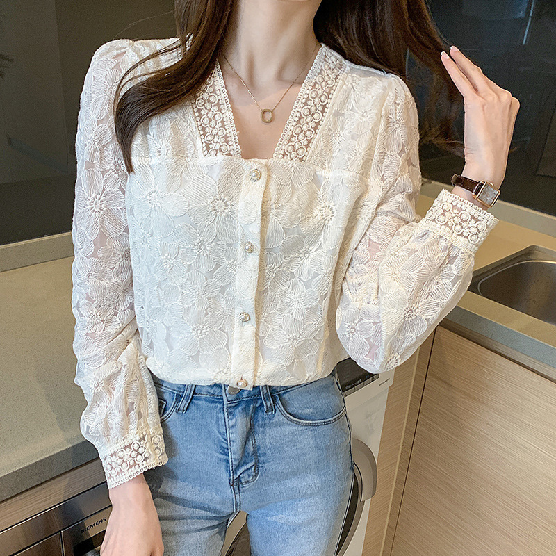 Title 3, V-Neck Balloon Sleeve Long Sleeve Shirt Women