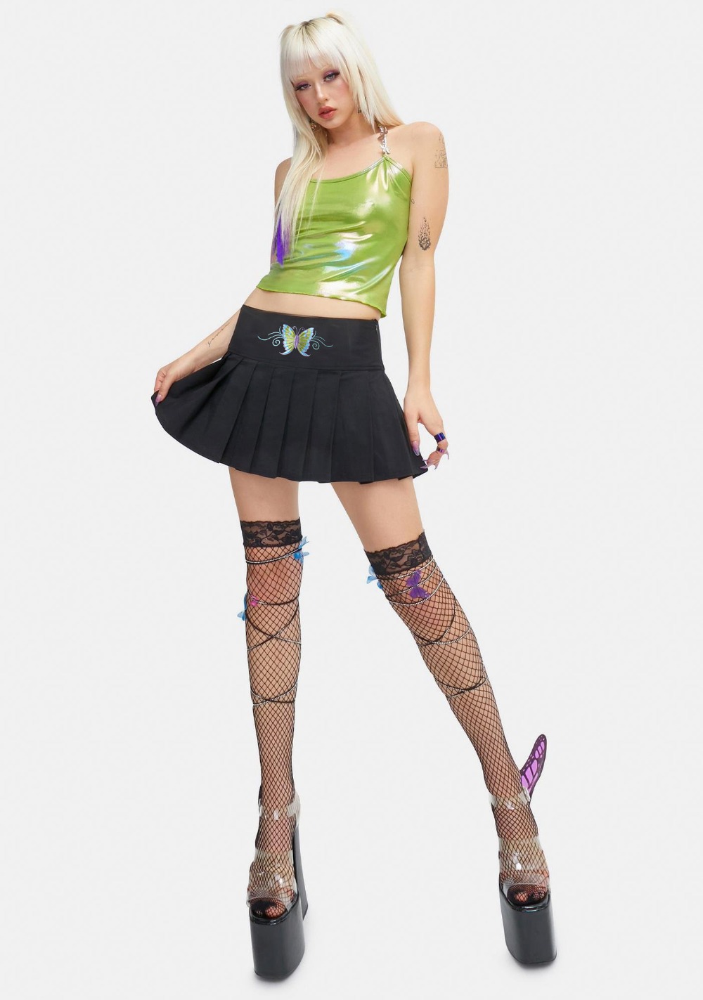 College Style Women's Embroidery Butterfly Short Pleated Skirt Skirt Skirt