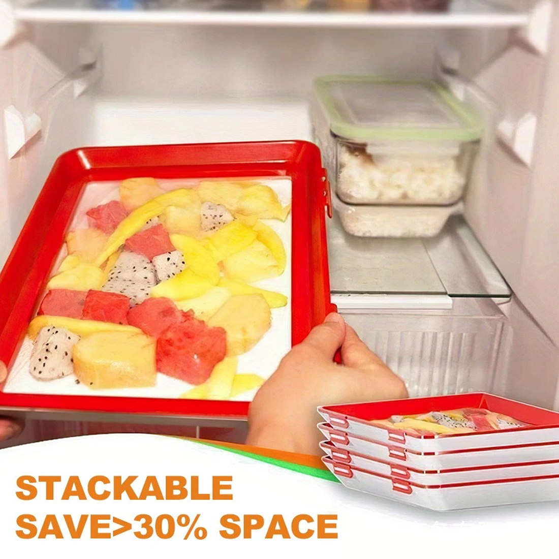 6Pc Stretch Fresh Storage Tray Vacuum Reusable And Stackable Food UK New — image 12