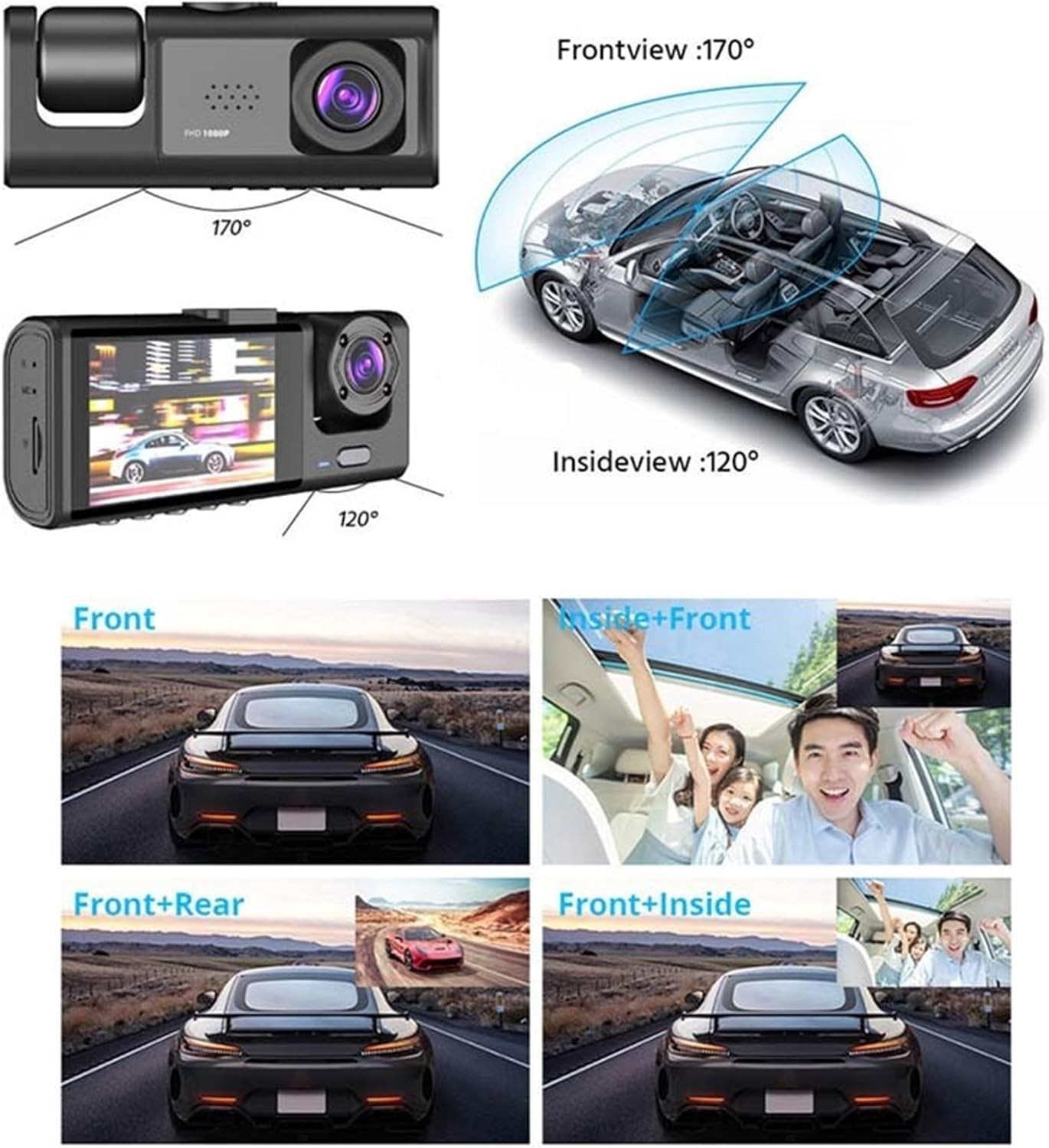 3 Lens Car Dash Cam Kit Front And Rear Camera HD Taxi DVR Security Recorder — image 2