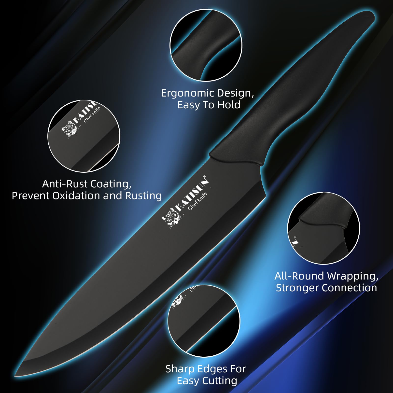 16 Pieces Kitchen Knife Block Set With Cutting Board, German Stainless Steel Knife Set With Sharpener, Dishwasher Safe, Anti-Slip Handle, 6 Steak Knives, Black 3