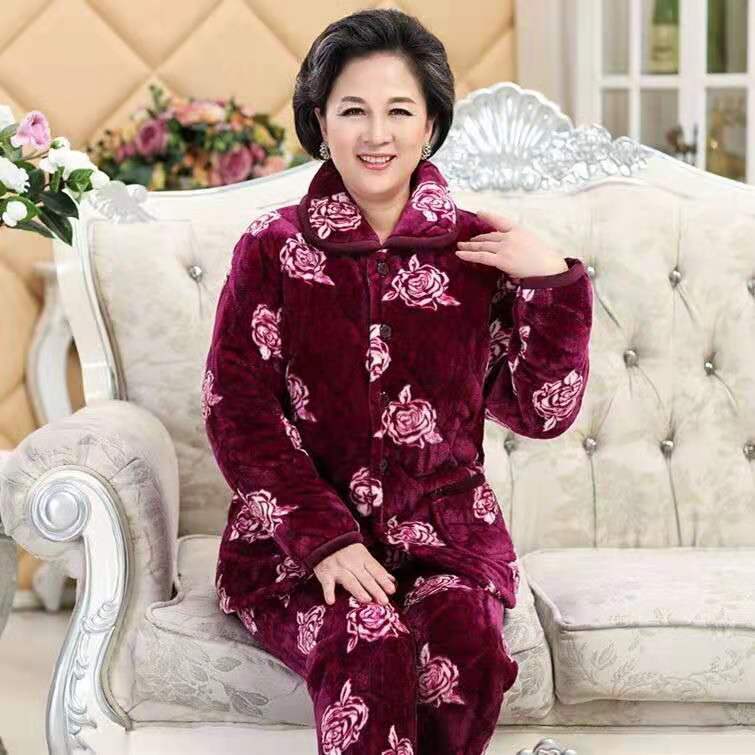 Title 4, Coral Fleece Home Service Suit For Middle-aged ...