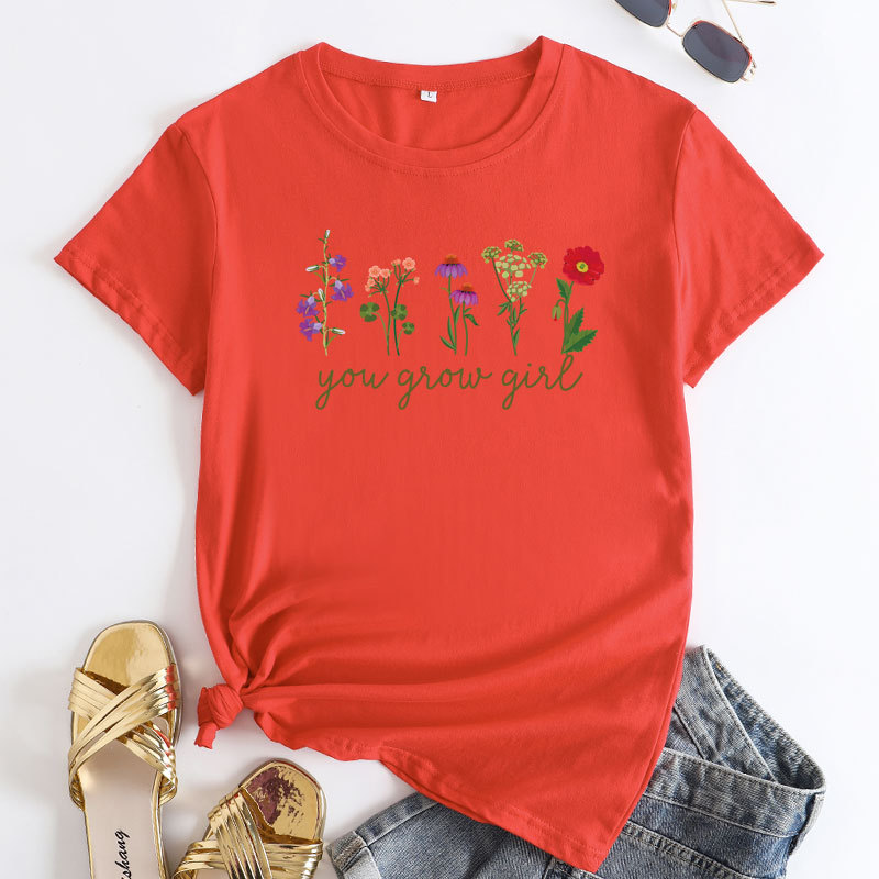 Women's Fashion Print Cotton Round Neck Short-sleeved T-shirt