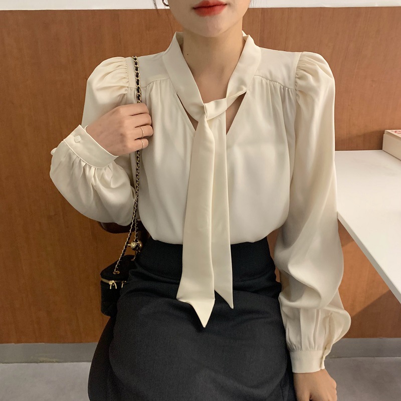 Bubble Sleeve Lace-up Blouse Top Woman