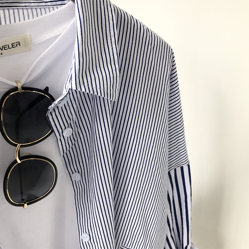 Fashion Mid Length Striped Women's Long Sleeve Shirt