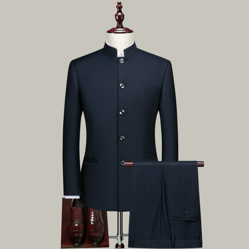 Men's Fashion Slim Fit Standing Collar Suit Pants Set