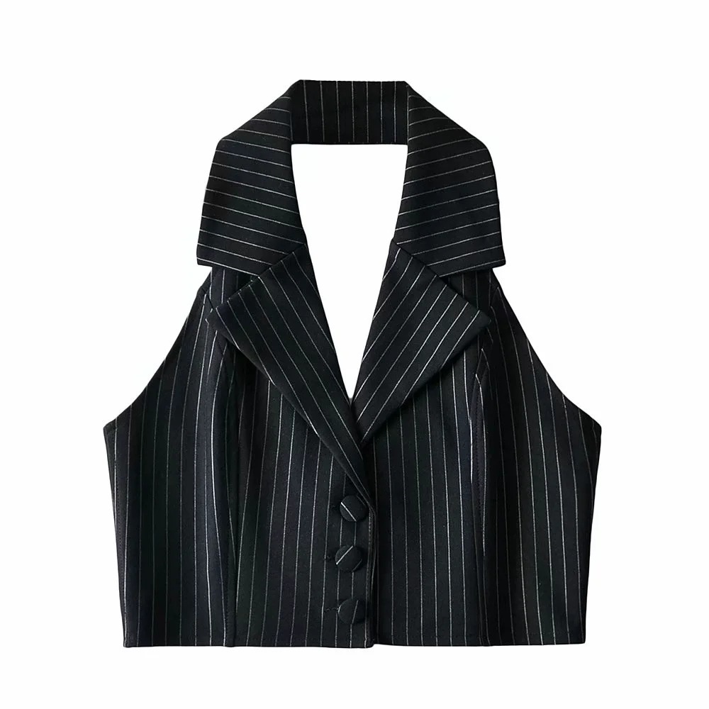 صدرية نسائية قصيرة ضيقة بأزرار مفردة