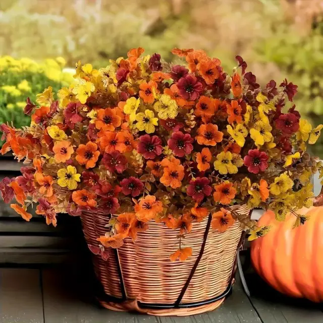 20 Bunches Of Outdoor Mixed Color Artificial Flowers, Autumn Plant And Flower Outdoor Decoration, UV Protection, Realistic And Non fading, Suitable... Burgundy Orange Yellow Mix - Shop at LoveMi