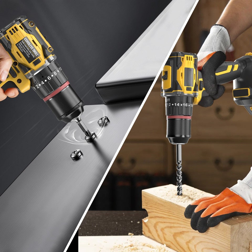 Cordless Drill Brushless Impact Driver Set 52Nm Combi Kit & 2x Batteries & Bits — image 3