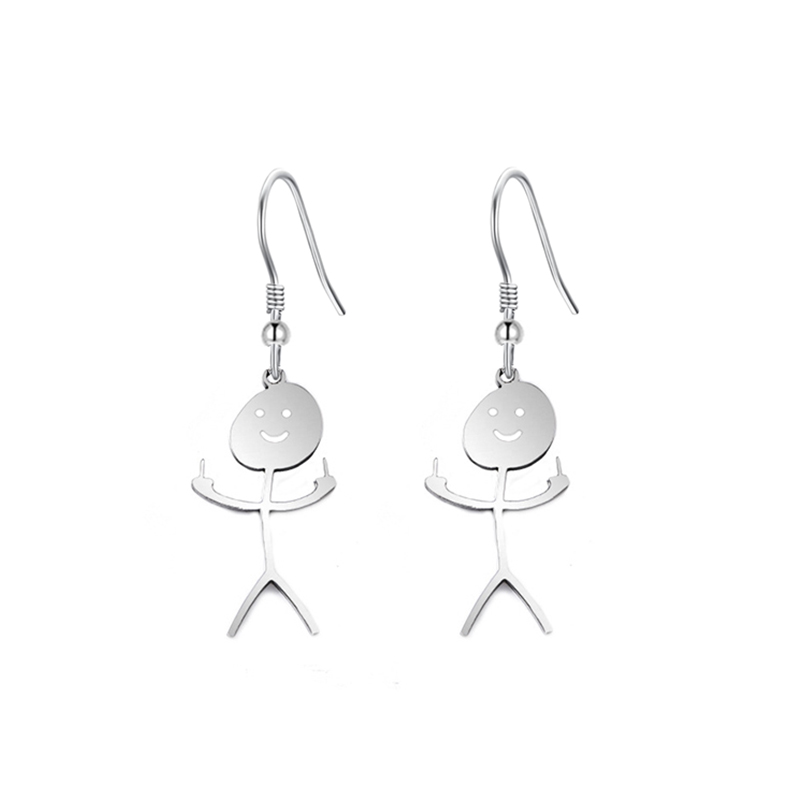 Funny Doodle Dangle Earrings Smiley Stick Figure Hand Gesture Middle Finger Statement Earrings For Women