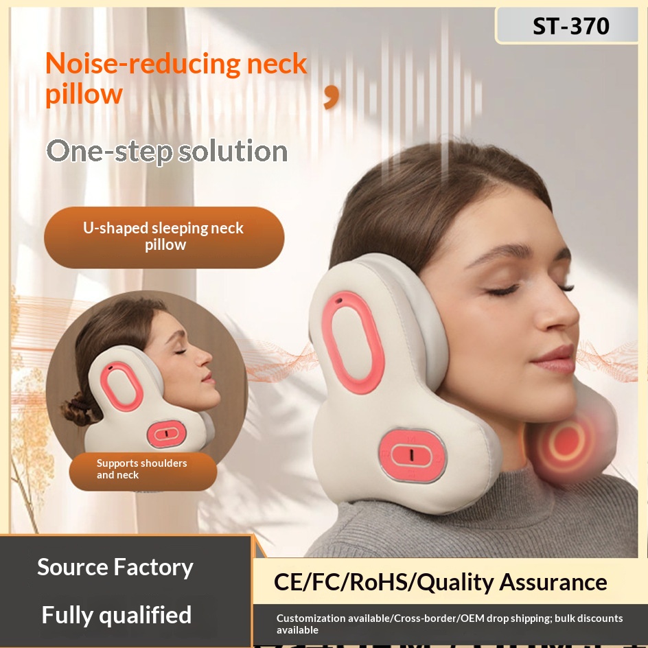 Cross-Border Sleep Noise-Canceling Anc Neck Protection And Cervical Massage Pillow, Portable Heating Compress Bluetooth Music Shoulder And Neck U-Shaped Pillow