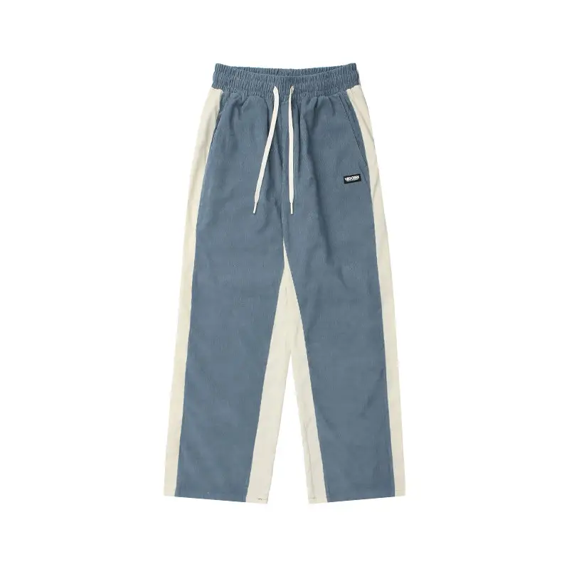Side Color-block Corduroy Pants Men's Summer Loose Straight Casual Trousers