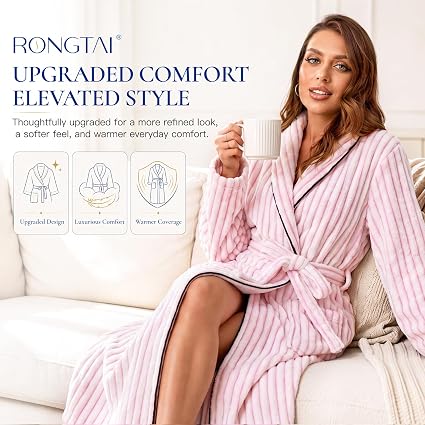 RONGTAI Women's Luxury Robe, Long Soft Bathrobe, Cozy