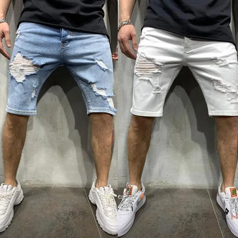 Ripped Denim Shorts European And American White