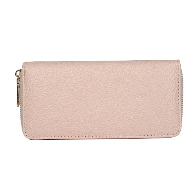 Mid length Zipper Clutch Bag Fashion Solid Color PU Money Clip Pink - Shop at LoveMi