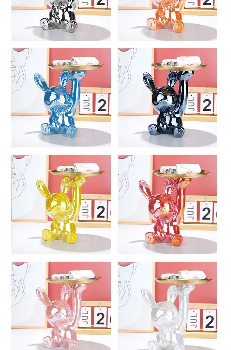 Title 22, Ins Silver Astronaut Rabbit Tray Figurines Pigg...