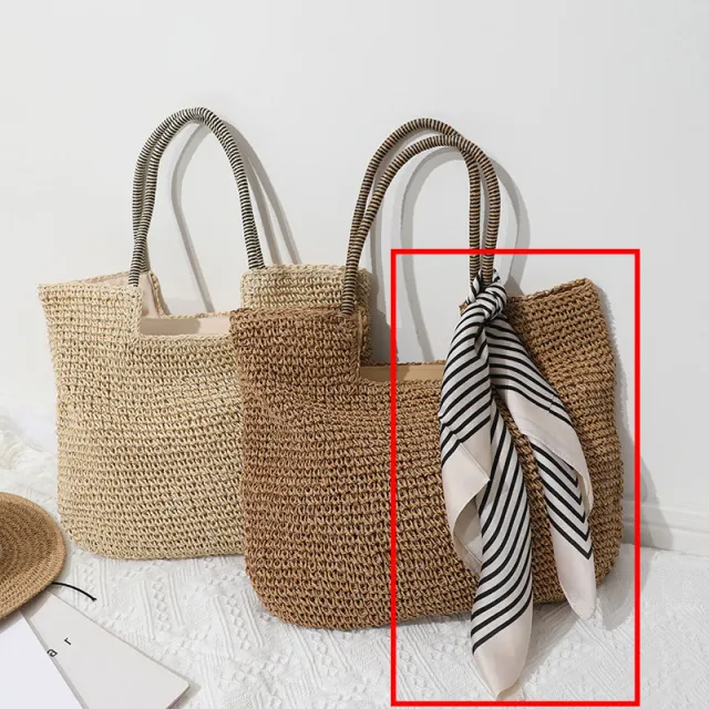 Vintage Straw Bag Large Capacity Woven Tote Silk Scarf - Shop at LoveMi