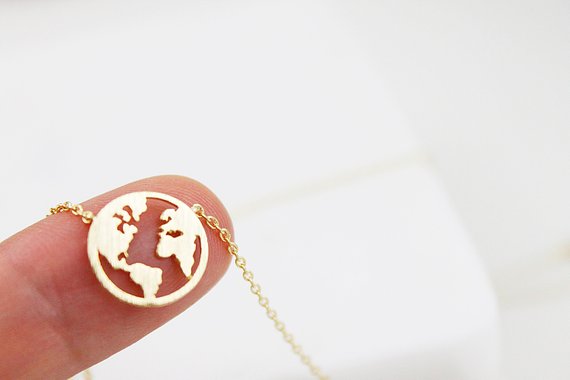 Stainless Steel World Map Necklace Circle Hollow Pendant Stainless Steel