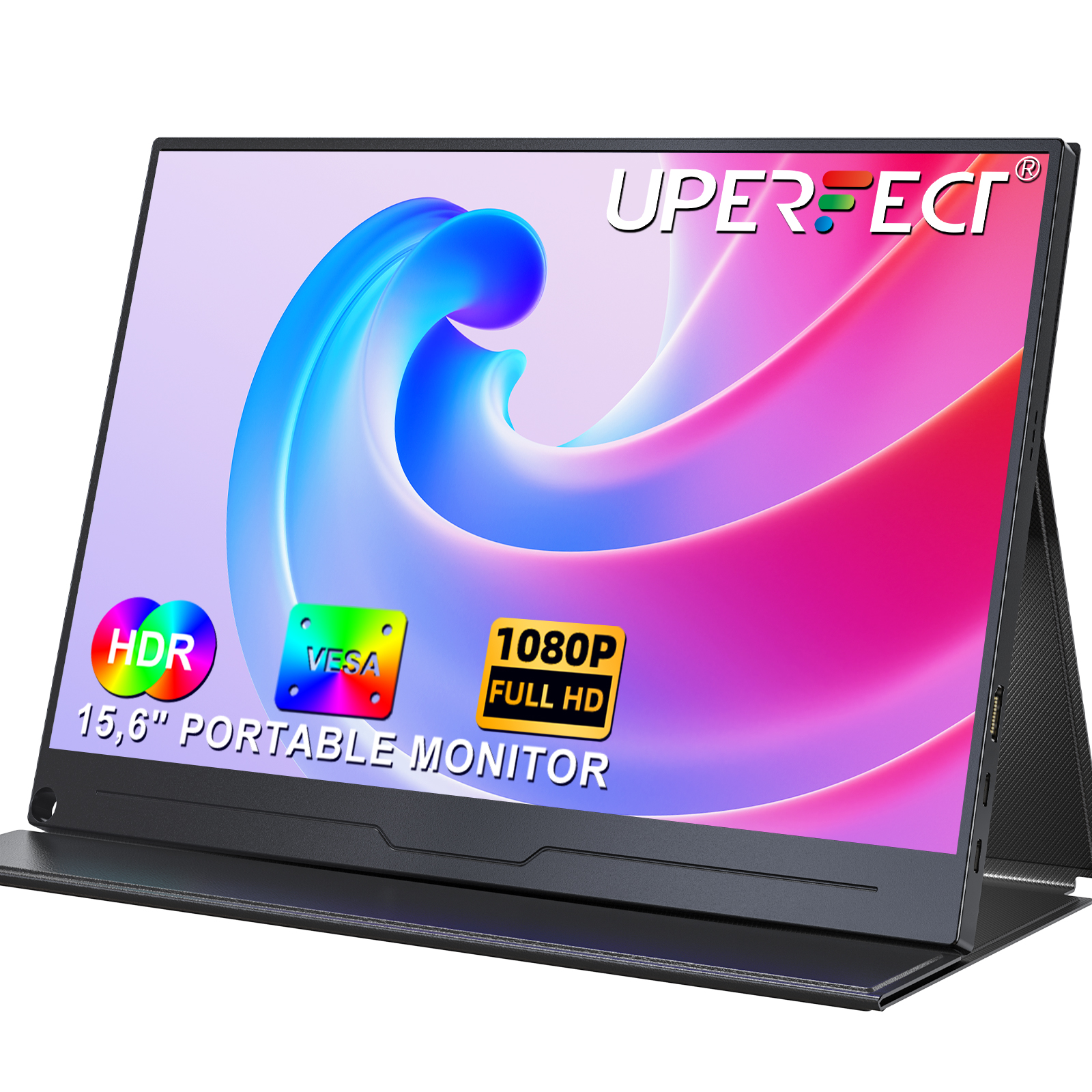 UPERFECT 15.6 Inch HDR IPS Portable Monitor, 1080P FHD USB-C HDMI, Dual Speaker Travel Screen, VESA Compatible, For Laptop PC Phone