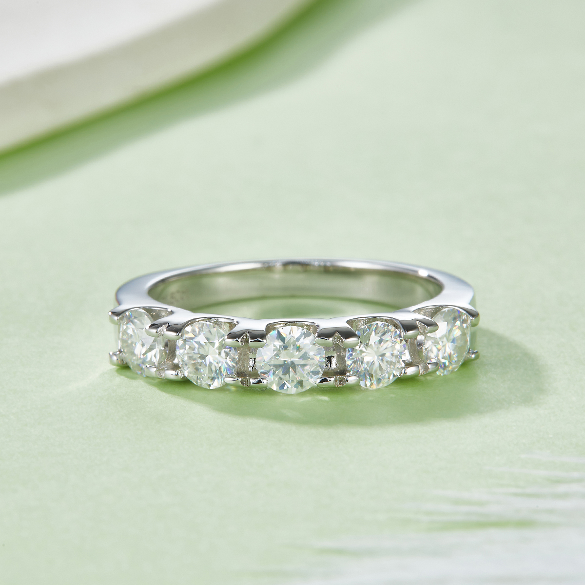 5-Stone Moissanite Wedding Band Ring, 4mm&5 D Color VVS1 S925 Silver Platinum Plated Anniversary Ring With GRA, US 5-9. 3